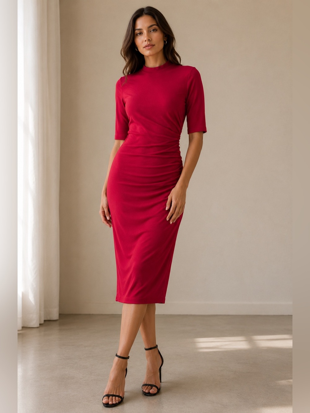 Elegant Fitted Red Midi Dress